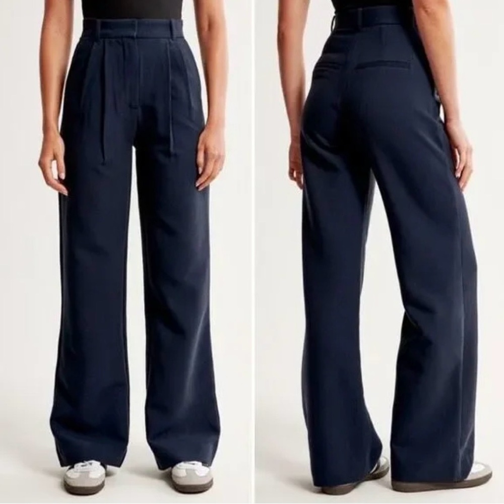 Abercrombie & Fitch Women's High-Waist Wide-Leg Pants - Navy Blue